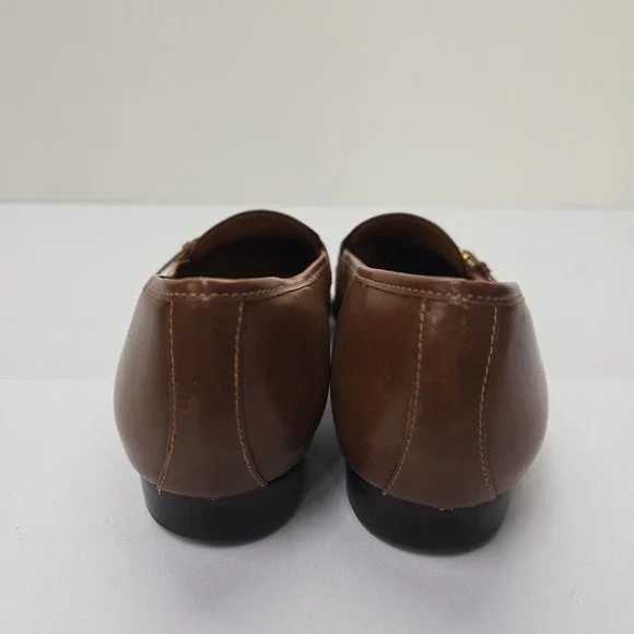 Etienne Aigner Tracy Brown Cream Leather Loafers Gold Bit Size 9.5M Brazil - Picture 4 of 6